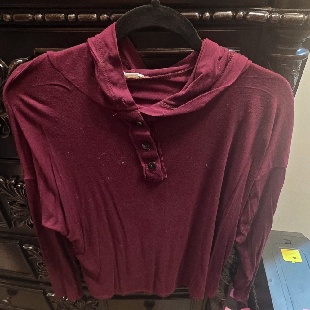 Elegant Burgundy Button-Up Hoodie